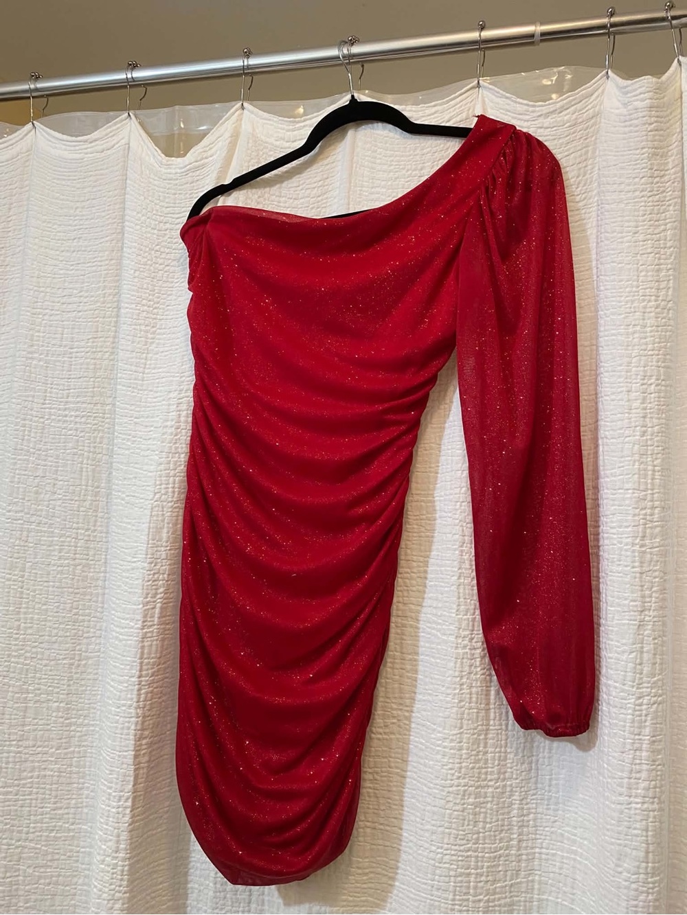 Jump Apparel Red Glitter One-Shoulder Dress